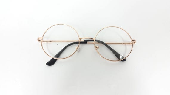 Vintage 00s Big Round Spectacle Gold Clear Classic Standard