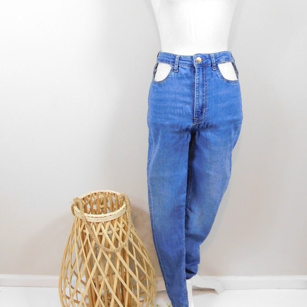 Vintage 90er Jahre Blue Wash Denim Cutout Taschenlose Hohe Taille Baumwollmischung Stretch Skinny Jegging Jeans Hosenunterteile Sz 10 Medium