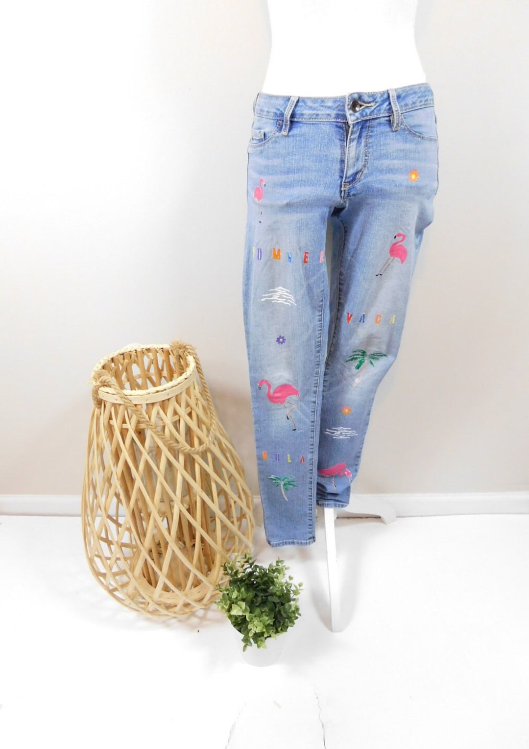 Jeans aderenti elasticizzati a vita bassa con stampa di