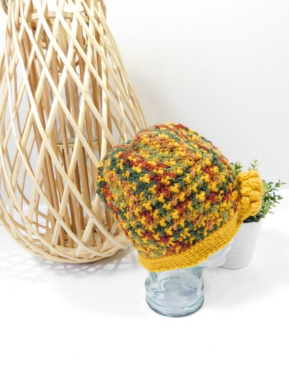 Vintage 60s Mustard Multicolor Sweater Crochet Kn… - image 3