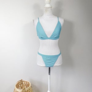 Vintage 00s Light Slate Blue Triangle Lined Low Rise Bikini 2 pc Set Seamless Bralette Bathing Suit Swimsuit Swimwear Sz Large