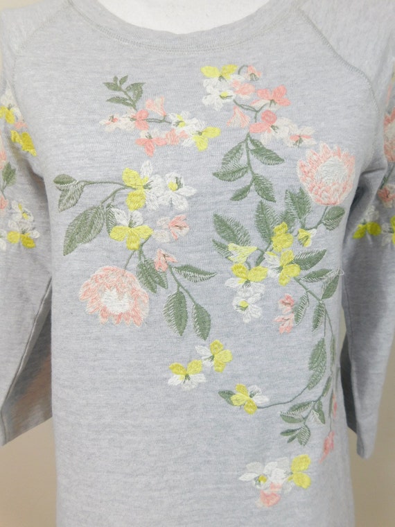 Vintage 00s Ann Taylor Loft Light Gray Pink Embroidered Flower Floral Vine Print Cotton 3 4 Sleeve Crewneck Sweater Sweatshirt XS Etsy UK