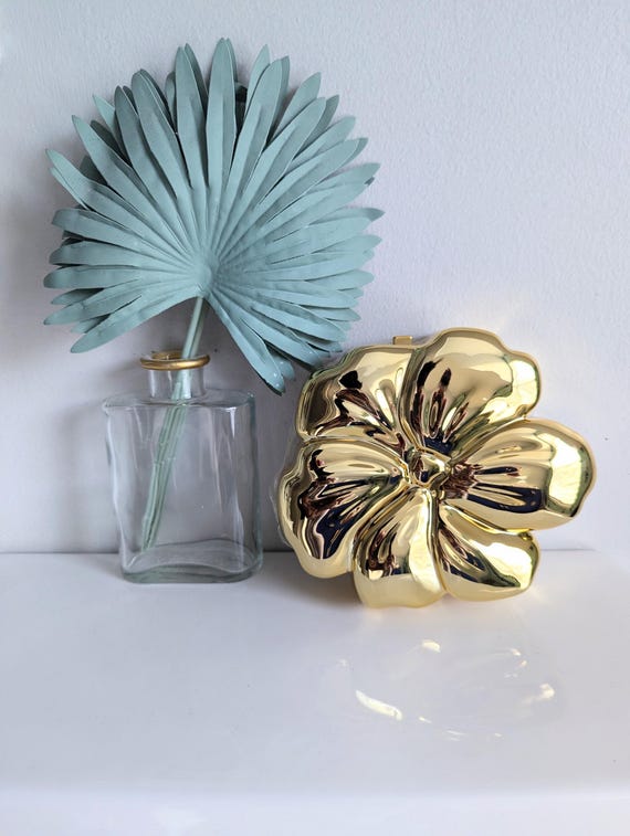 Vintage 00s Shiny Gold Metallic Flower Acrylic 3d Metal Large