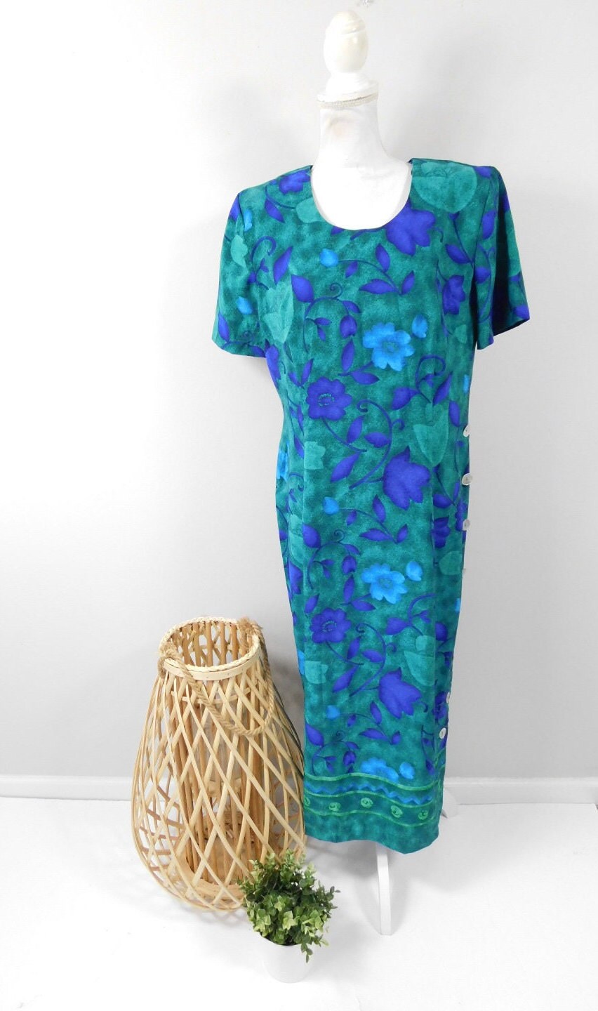 knee length dresses for ladies Plus Size Cottagecore Vintage 90's Blue Maxi Dress by Lady Dorby main image 1