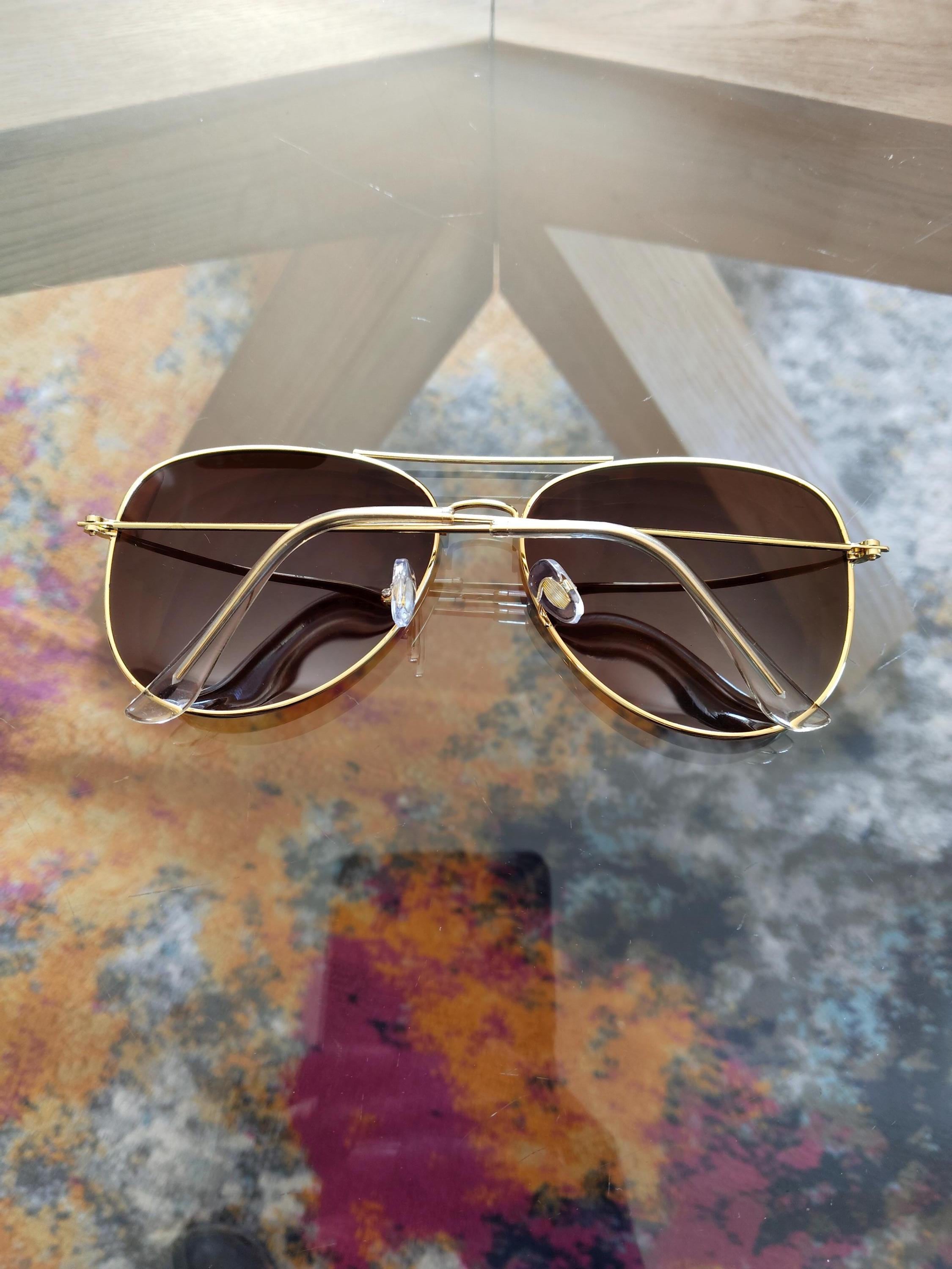 Vintage 00s Brown Gold Aviator Tinted Double Wire Metal 