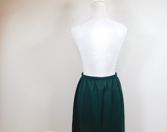 Vintage 80s Nikki Dark Green Polyester High Elastic Waist Minimal Knee Length Formal Straight Pencil Skirt Bottom Sz 12 Large