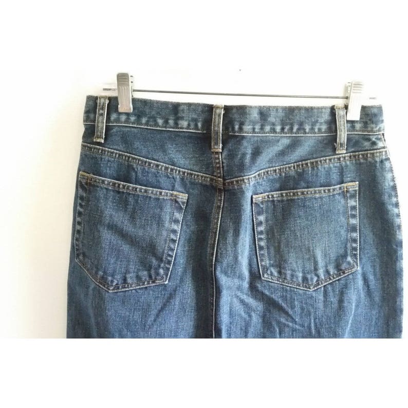60/% BIG XMAS SALE Vintage 90s Gap Jeans Dark Blue Jean Front Split High Waisted Fitted Pencil Knee Length Minimal Denim Skirt Sz 4 Small