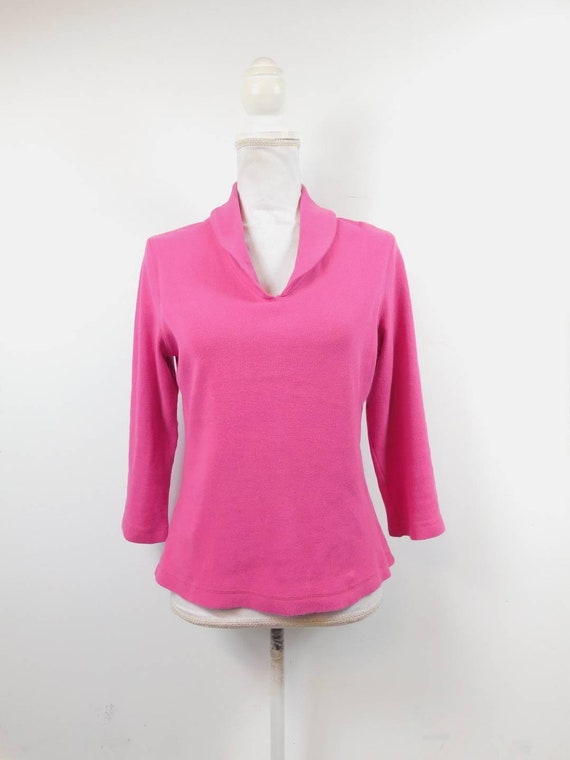 Vintage 80s Rafaella Hot Bright Pink Ribbed Colla… - image 1