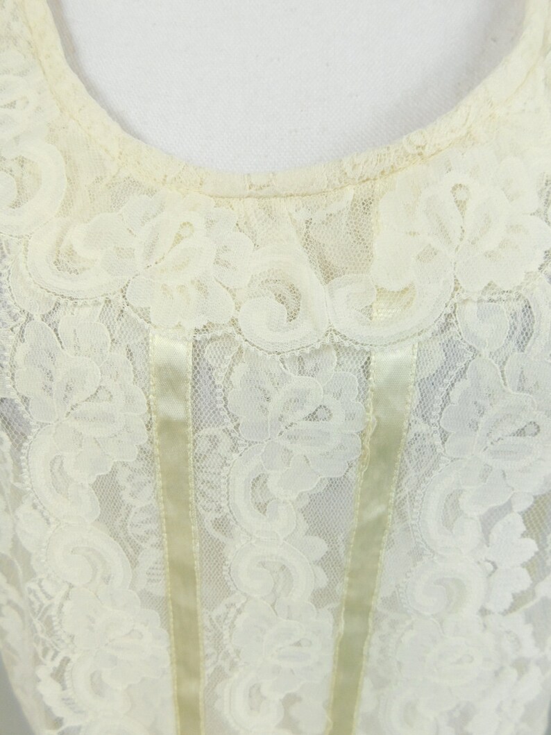 50/% OFF SPRING SALE Vintage 1960s Ivory Floral Print Lace Satin Evening Elegant Formal Short Sleeve Aline Party Midi Dress Gown Sz Medium