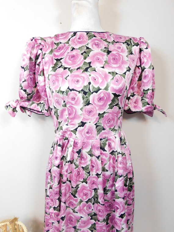 Vintage 90s Lanz Pink Black Rose Floral Print Pri… - image 2