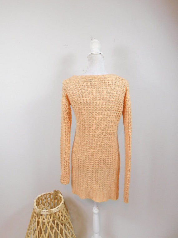 Vintage 1990s Pastel Orange Chunky Open Knitted S… - image 2