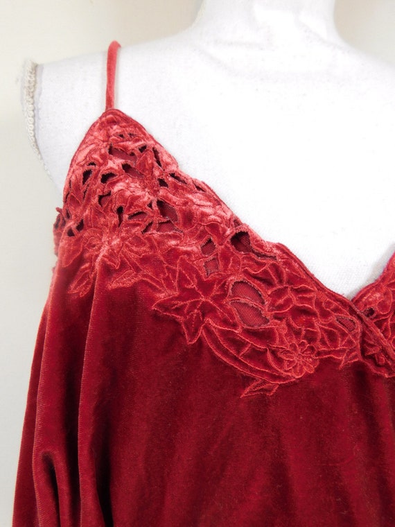 Vintage Lane Bryant Dark Red Velvet Floral Embroi… - image 4