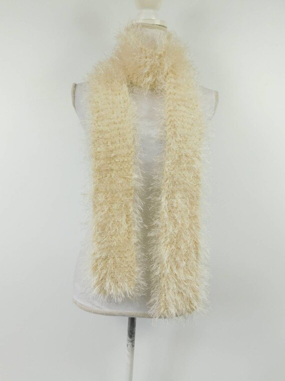 Vintage 80s Hairy Fuzzy Ivory White Lightweight M… - image 1