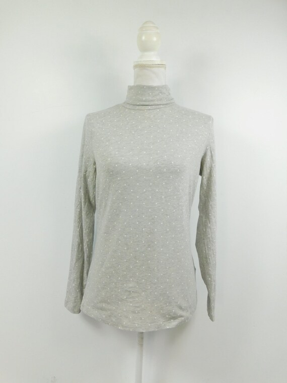 Vintage Lands End Blair Light Gray White Tiny Polka Dot Print Thin