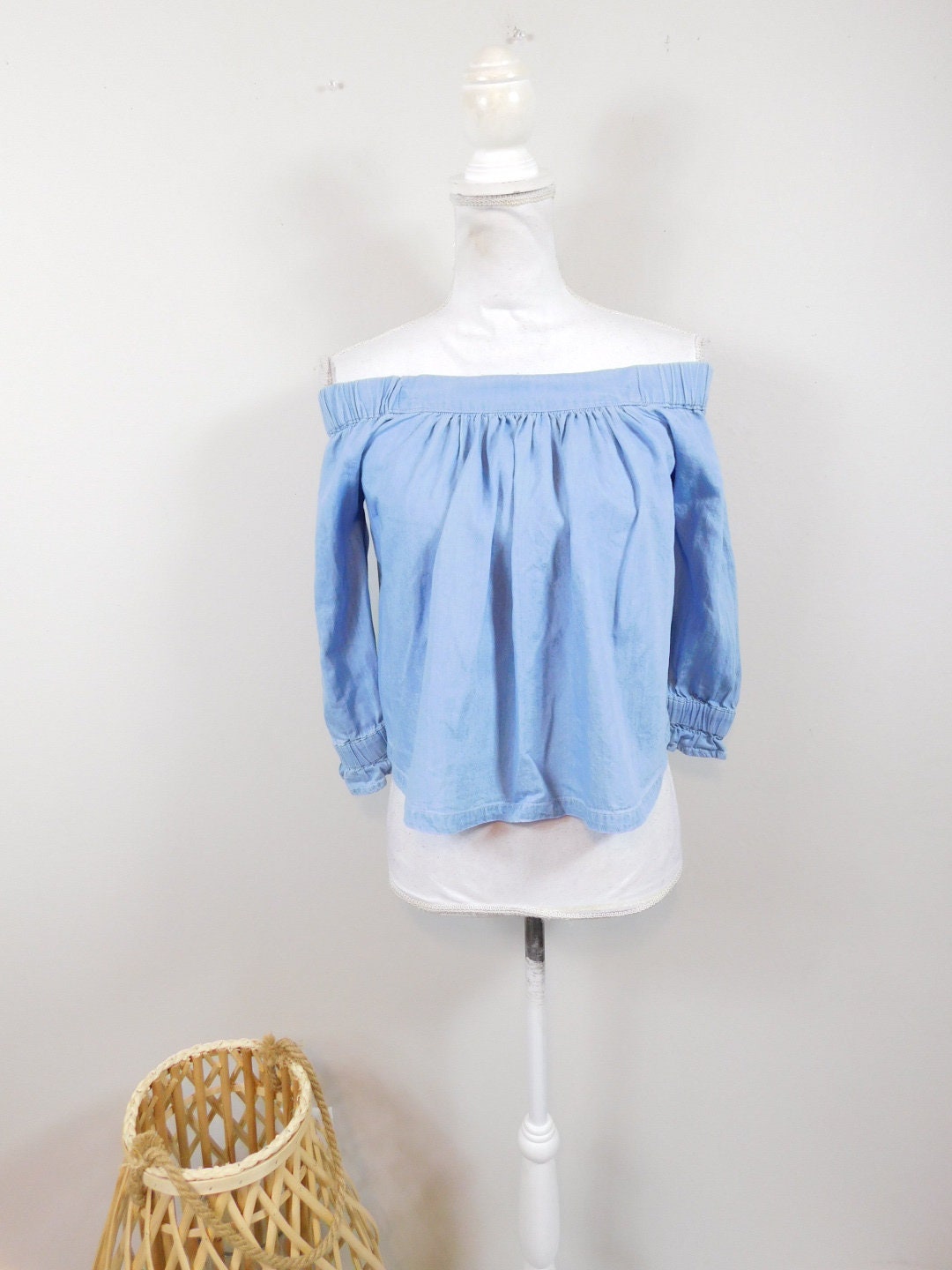 Off the shoulder denim shirt hotsell