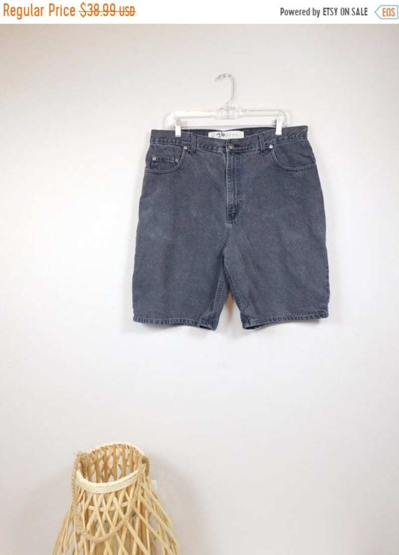 50/% OFF SPRING SALE Mens Vintage 1980s The Arizona Company Loose Fit Black Faded Denim Jean Cotton Grunge Jeanswear Shorts Sz 38 Waist