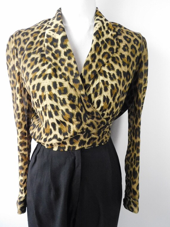 Vintage 80s Petite Sophisticate Black Brown Cheet… - image 4