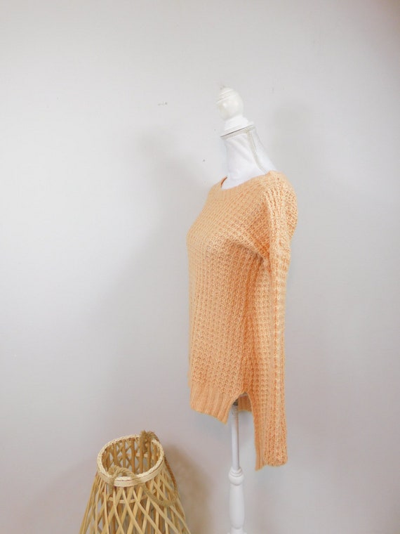 Vintage 1990s Pastel Orange Chunky Open Knitted S… - image 3