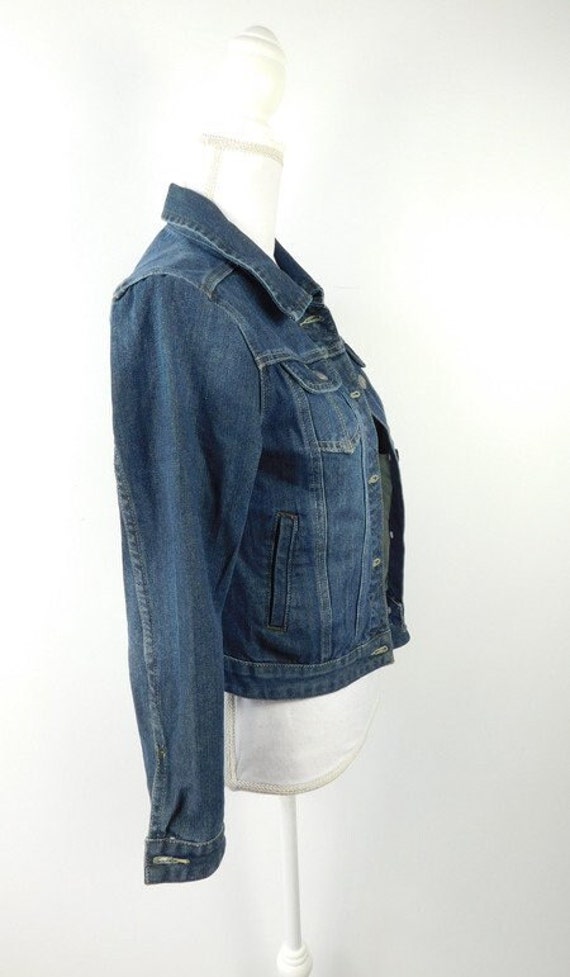 Vintage 90s Dark Blue Jean Denim Wash Collared Bu… - image 4