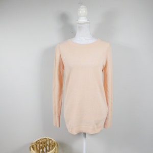 Vintage 90s Banana Republic Light Pink Merino Wool Blend Fuzzy Ribbed Minimal Crewneck Long Sleeve Top Sweater Small