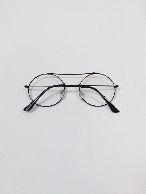 Vintage Klar Schwarz Runde Doppel Bar Große Brille Klassische Transparent  Mode Sonnenbrille Metallrahmen Objektiv Brillengestell