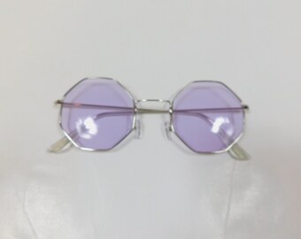 Vintage 90s Purple Silver Octagon Square Tinted Transparent Fashion Classic Sunglasses Metal Frame Lens Glasses Eyewear