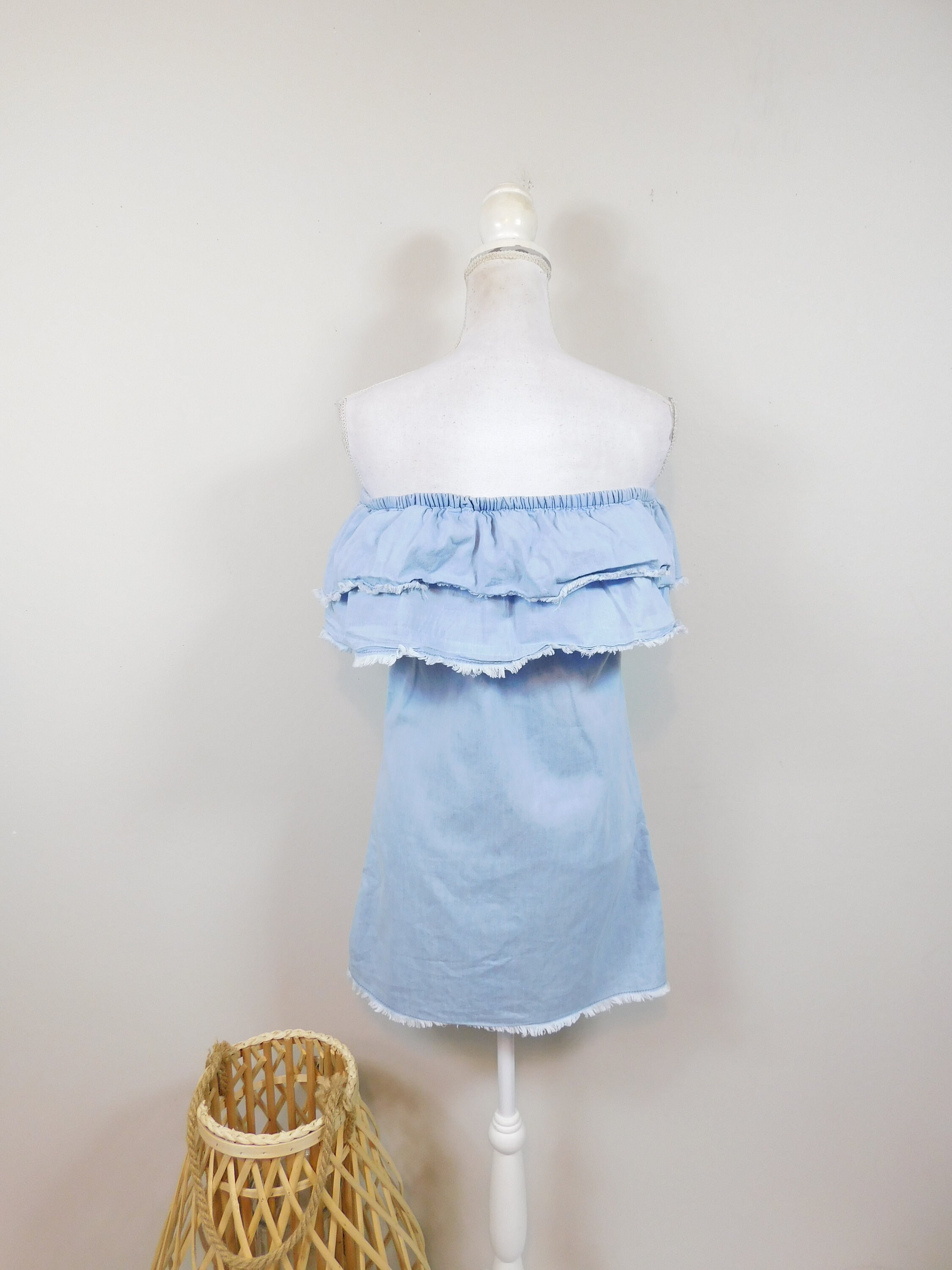Vintage 00s Light Blue White Jean Denim Wash Ruffle Tiered