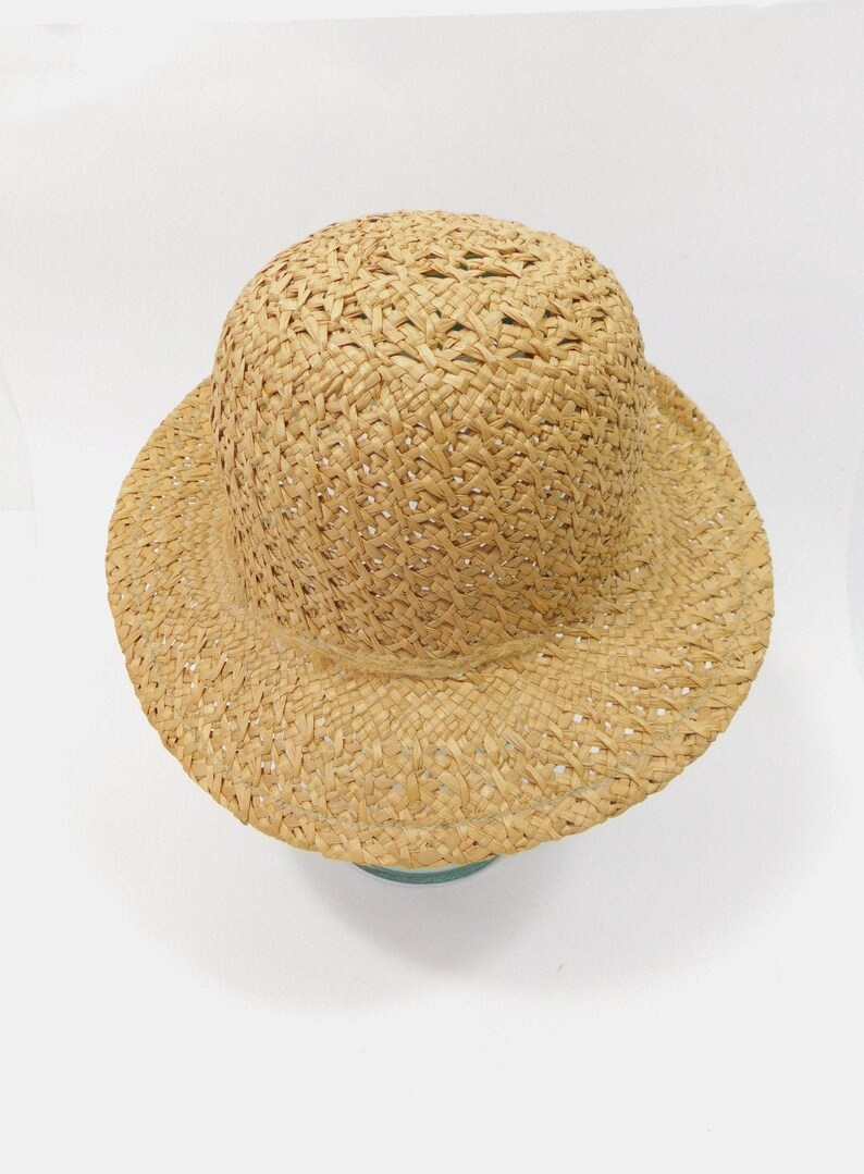 60/% BIG XMAS SALE Vintage 1980s Light Tan Brown Round Brim Straw Basket Weave Sun Garden Solid Hat Cap Minimal Fashion Accessory Sz 24