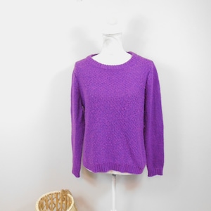 Vintage 90s St. Johns Bay Purple Metallic Thread Acrylic Thick Knitted Stretch Crewneck Minimal Long Sleeve Sweater Sz Large