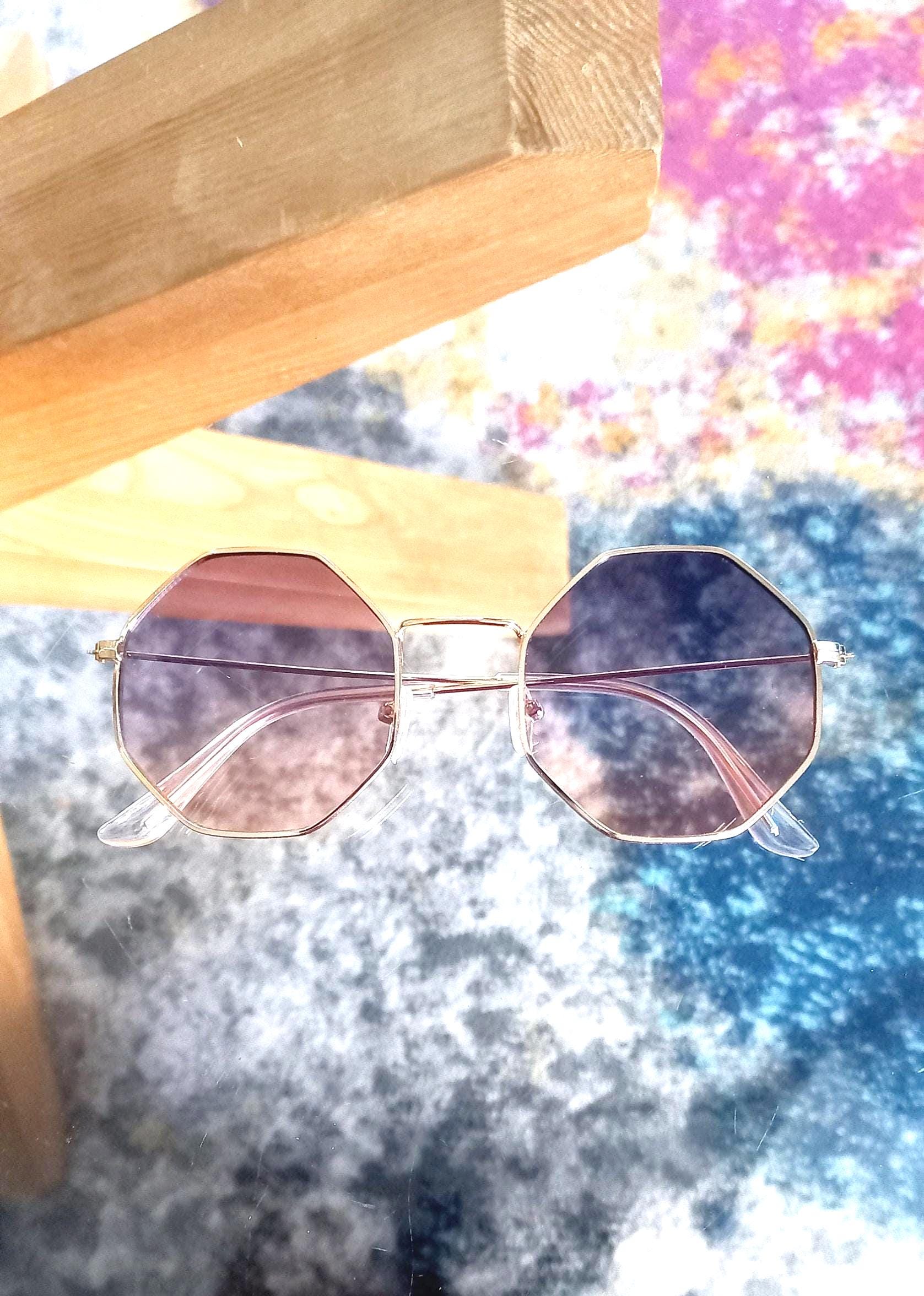 Vintage 00s Purple Pink Ombre Gradient Octagon Shaped Tinted 