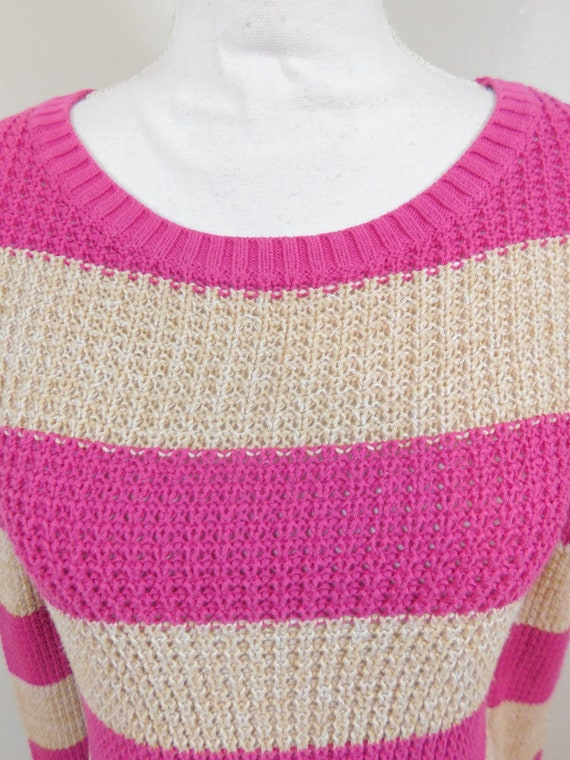 Vintage 90s Hot Pink Khaki Horizontal Striped Pri… - image 4