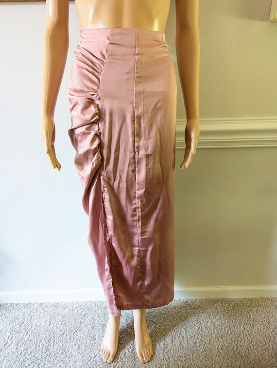 Vintage 00s Mauve Pink Silky Metallic High Split Mermaid Hourglass Shiny Ruched Long Length Maxi Formal Evening Skirt Sz Medium Etsy UK