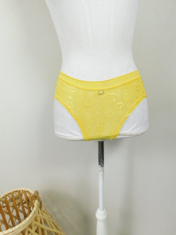 Vintage 90s Joe Boxer Yellow Lace Sheer High Waist Smiley Face Peace Sign  Print Underwear Lingerie Pajama Bloomer Sz Large -  Canada