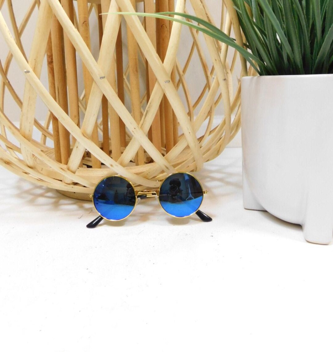 Occhiali Da Sole Vintage Anni 2000 Per Bambini, Rotondi, Blu, Specchiati, Lucidi, Dorati, Piccoli, Con Montatura In Metallo E Lenti In Plastica. - Italia - Foto 10