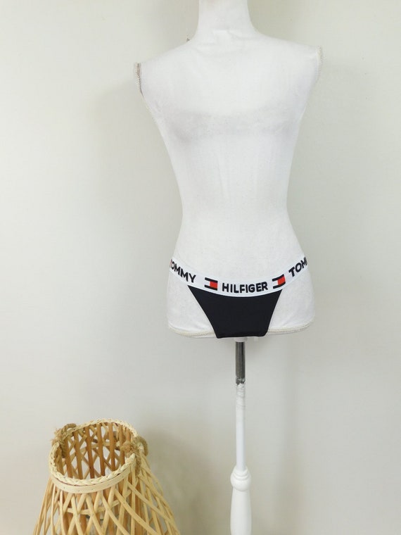 Vintage 90s Black White Tommy Hilfiger Flag Band … - image 1