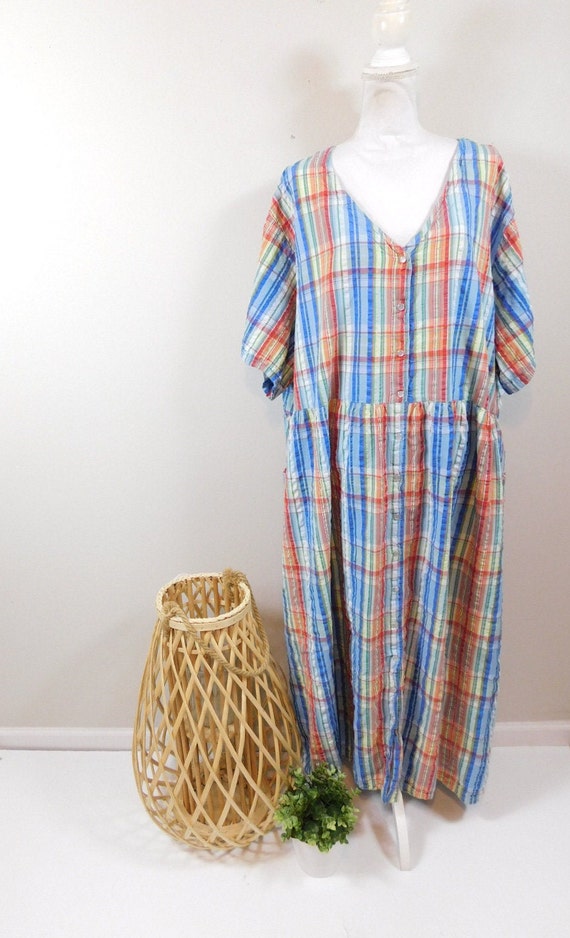 Vintage 80s Red Colorful Plaid Checkered Print Sna