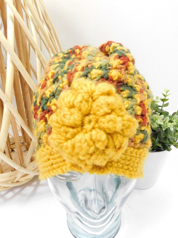 Vintage 60s Mustard Multicolor Sweater Crochet Kn… - image 2