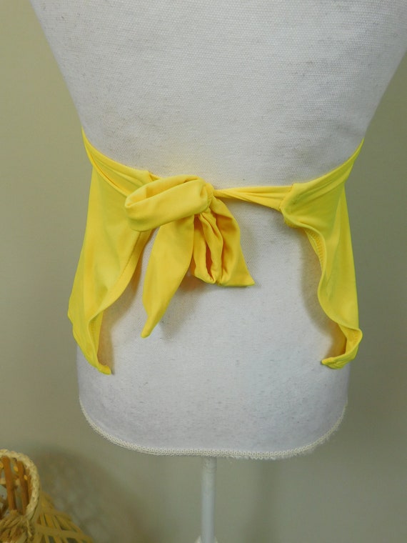 Vintage 80s Bright Yellow Halter Top Tankini Open… - image 4