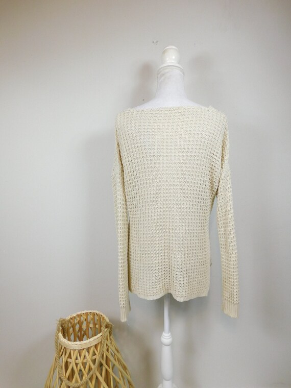 Vintage 90s Cream Cable Knitted Crocheted Open St… - image 2