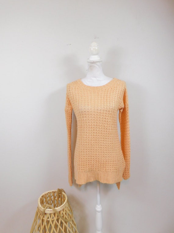 Vintage 1990s Pastel Orange Chunky Open Knitted S… - image 1