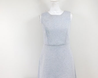 Vintage 90s Light Gray Fit and Flare Babydoll Pockets Aline Crewneck Lined Sleeveless Knee Length Tank Top Dress Sz Medium