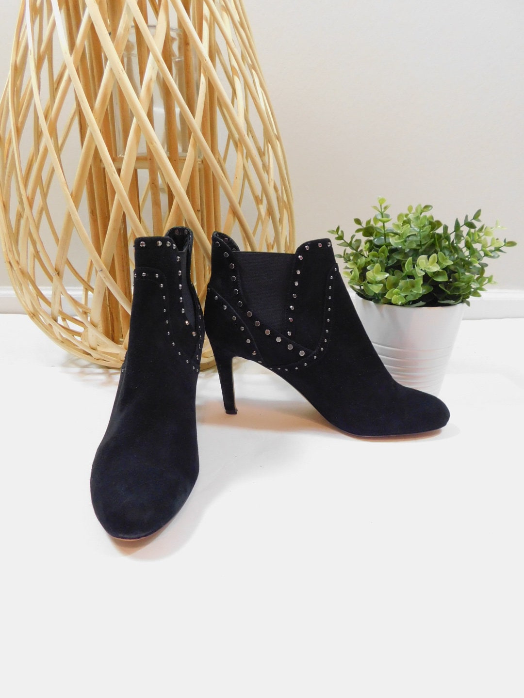 Lizzie black suede hotsell studded ankle boots
