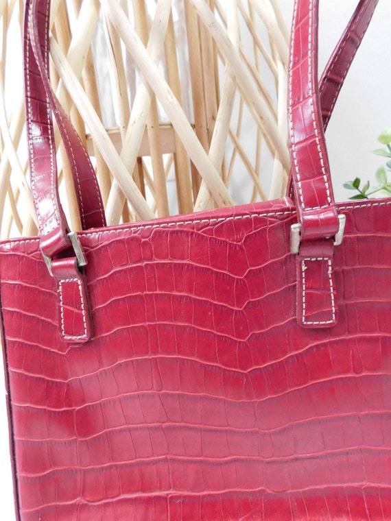 Vintage 80s Liz Claiborne Dark Red Snakeskin Faux Leather Silver