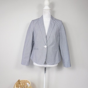 May include: A black and white gingham blazer with a single white button closure.