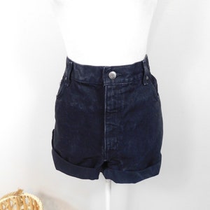 Vintage 90s George Black Faded High Waist Jean Denim Cotton Cuffed Hem Grunge Worn Minimal Shorts Bottoms Sz 20/2X Plus Size