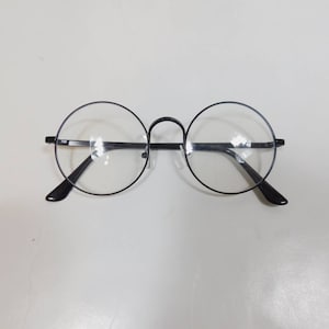 Vintage 00s Clear Black Round Big Spectacle Metal Frame Transparent Classic Standard Fashion Costume Sunglasses Lens Glasses