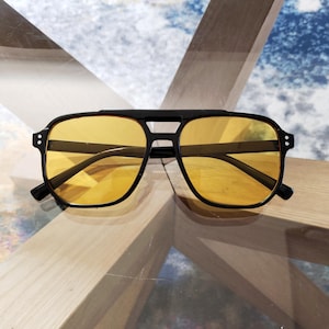 Vintage 00s Yellow Black Tinted Big Square Transparent Two Tone