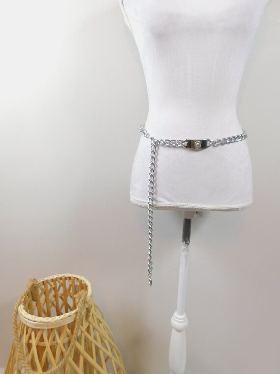 Vintage 00s Silver Chain Decor Shiny High Waist Metal Link  display picture 1