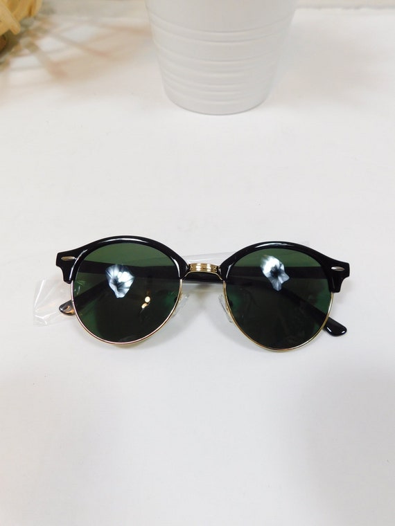 Vintage 90s Malcolm X Black Horn Rim Dark Green M… - image 1