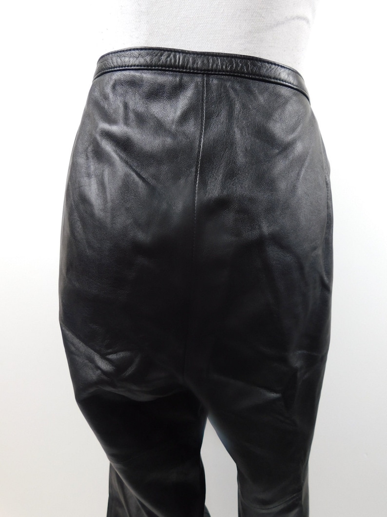 50/% SUMMER SALE Vintage 90s Wilsons Leather Black Real Side Zipper Minimal Rocker Grunge Boot Cut Bottom Motorcycle Pants Sz Large
